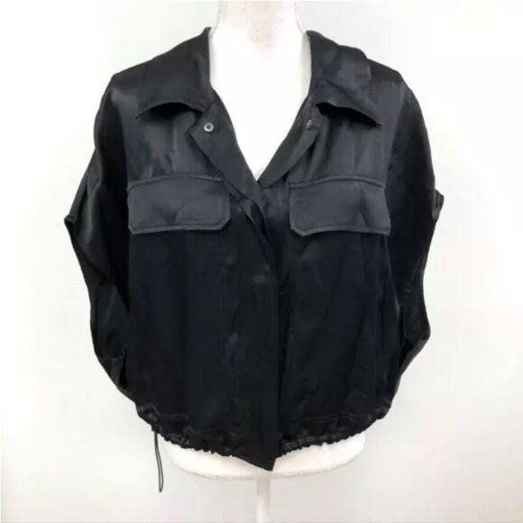 Zara - Oversized Satin Blouse Short Sleeve Shirt Cropped Drawstring - size XS-S - Picture 1 of 11